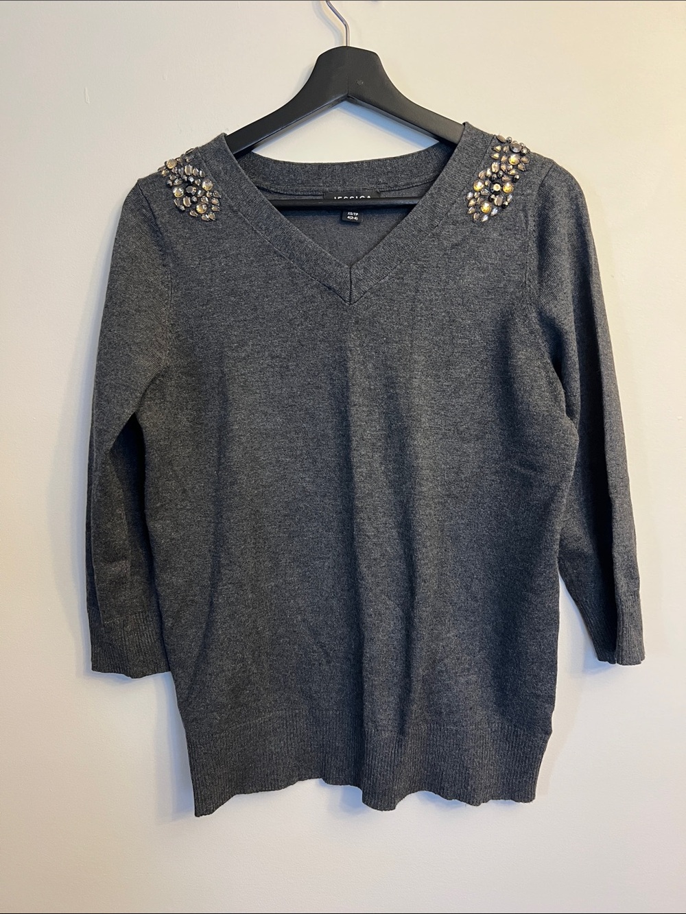 New Jessica Dark Gray Knit V-Neck Sweater